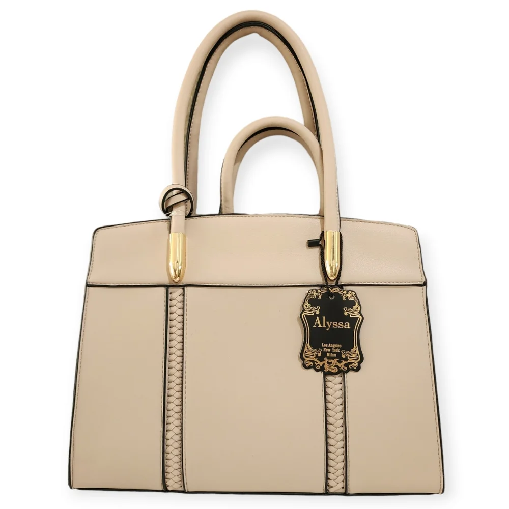 Alyssa New 3-Piece Beige Tote Handbah Set - Shoulder Bag, Crossbody & Wristle
